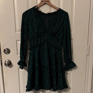 B Darlin Green Plaid Dress holiday 3/4